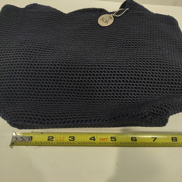 EUC The SAX Knit Crochet Bucket BAG SHOULDER w/Tag Dark Navy Blue - Picture 2 of 7